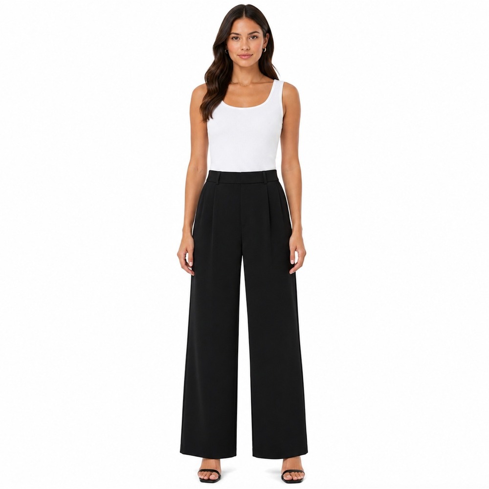 Halara Black High Waisted Wide Leg Pleated Trousers Dress Pants SMALL